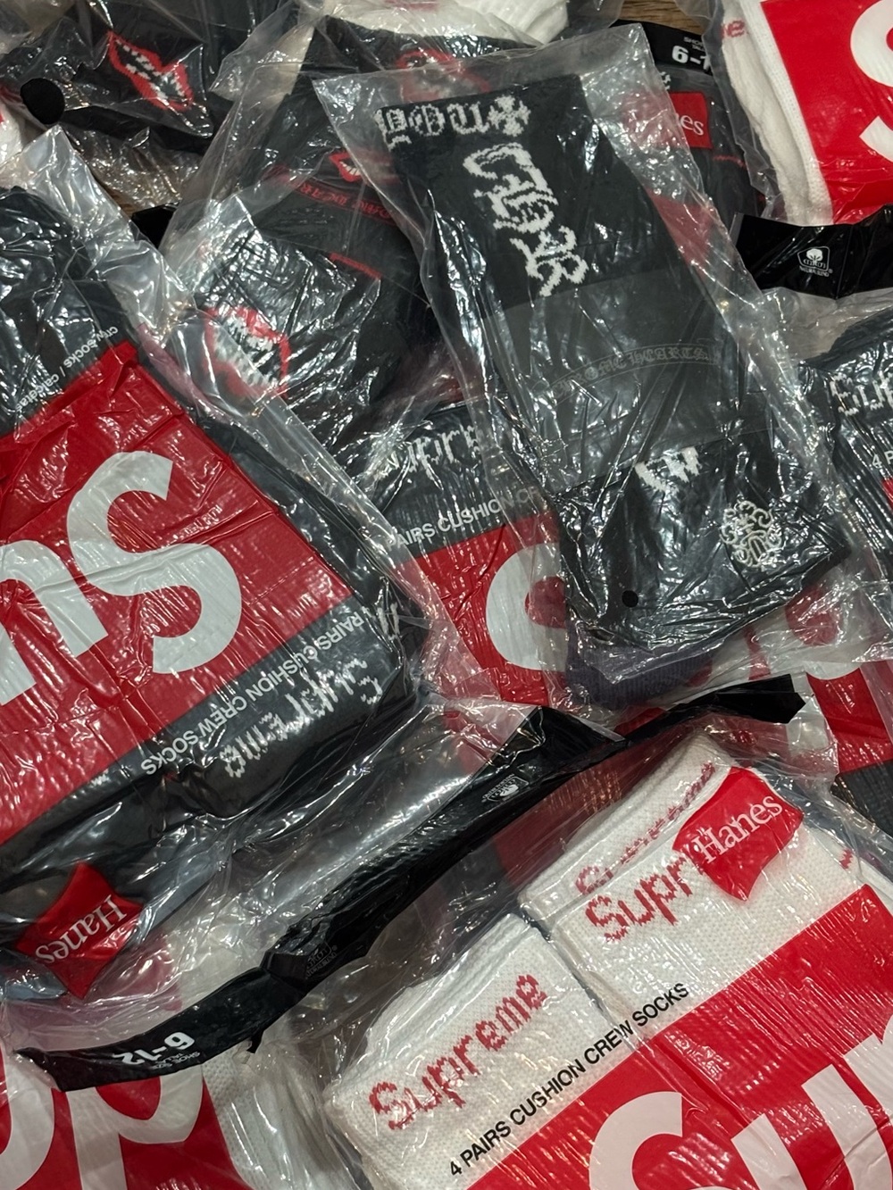 Supreme Crew Socks in Black, White & Red